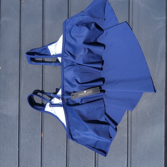 Sexy Blue Double Strap Flowy Bikini Swim Top Sz L - Picture 7 of 13